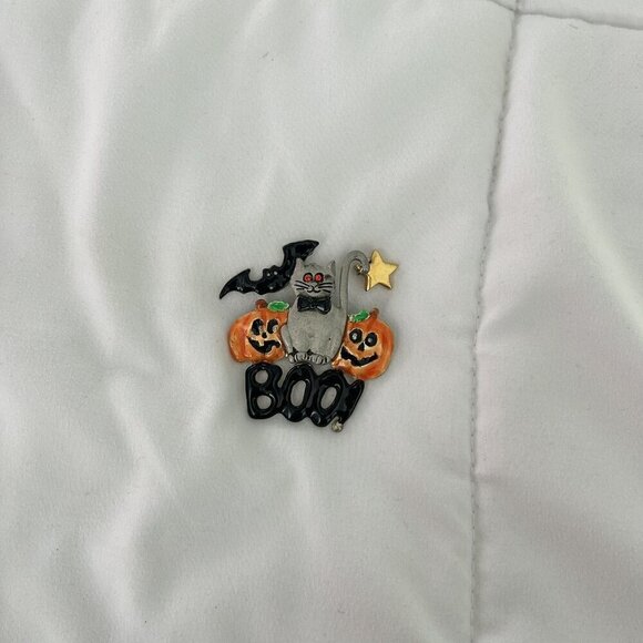 AJMC Jewelry - Vintage AJMC Large Halloween Cat Jack O Lantern Bat Boo Enamel Pewter Brooch Pin